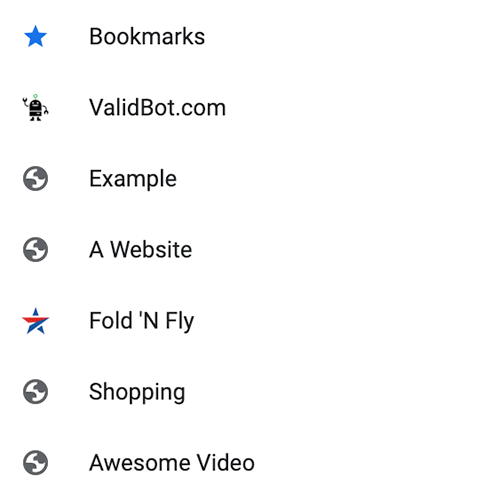 Example showing favicons next to bookmarks